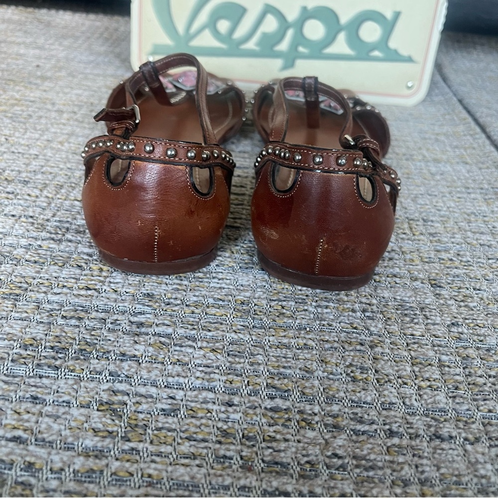 Miu Miu Bejeweled T-Strap Brown Leather Sandals - Picture 11 of 11
